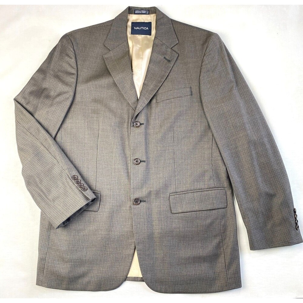 NAUTICA Gray Men's 100% WOOL BLAZER! 3 Button Suit Jacket Sz 40R